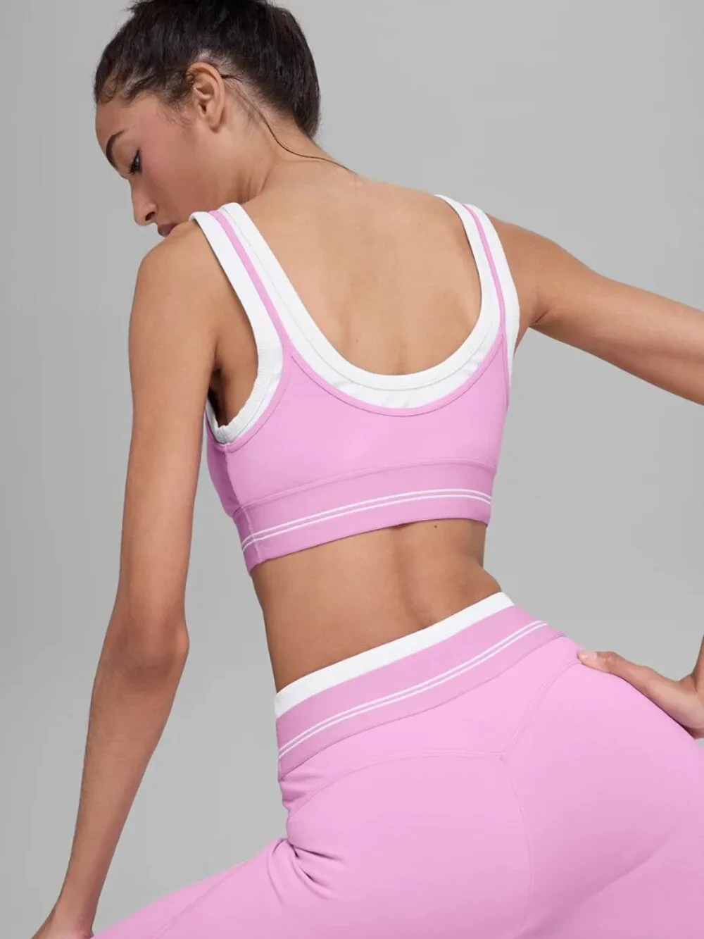 NWT | ALO Airbrush Better Together Bra | XS | Candy Heart Pink & White